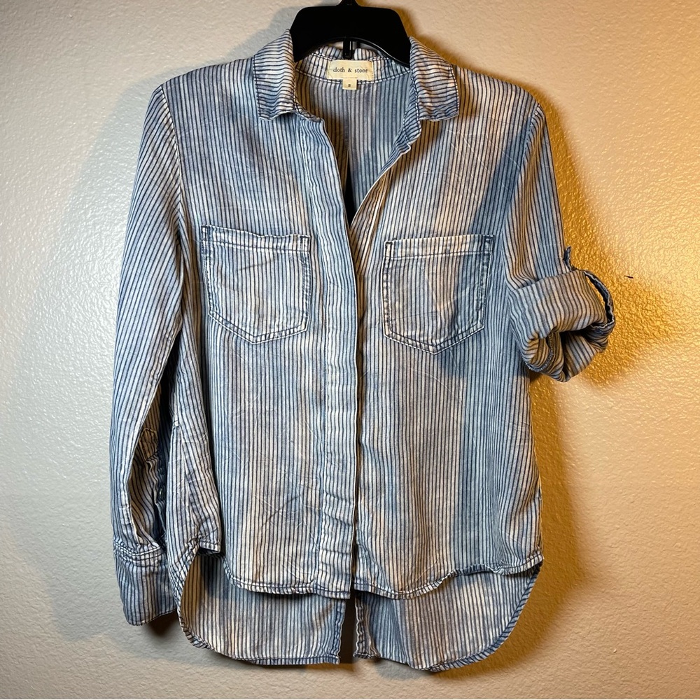 Anthropologie Cloth & Stone Blue Striped Button-Up Shirt SZ:S